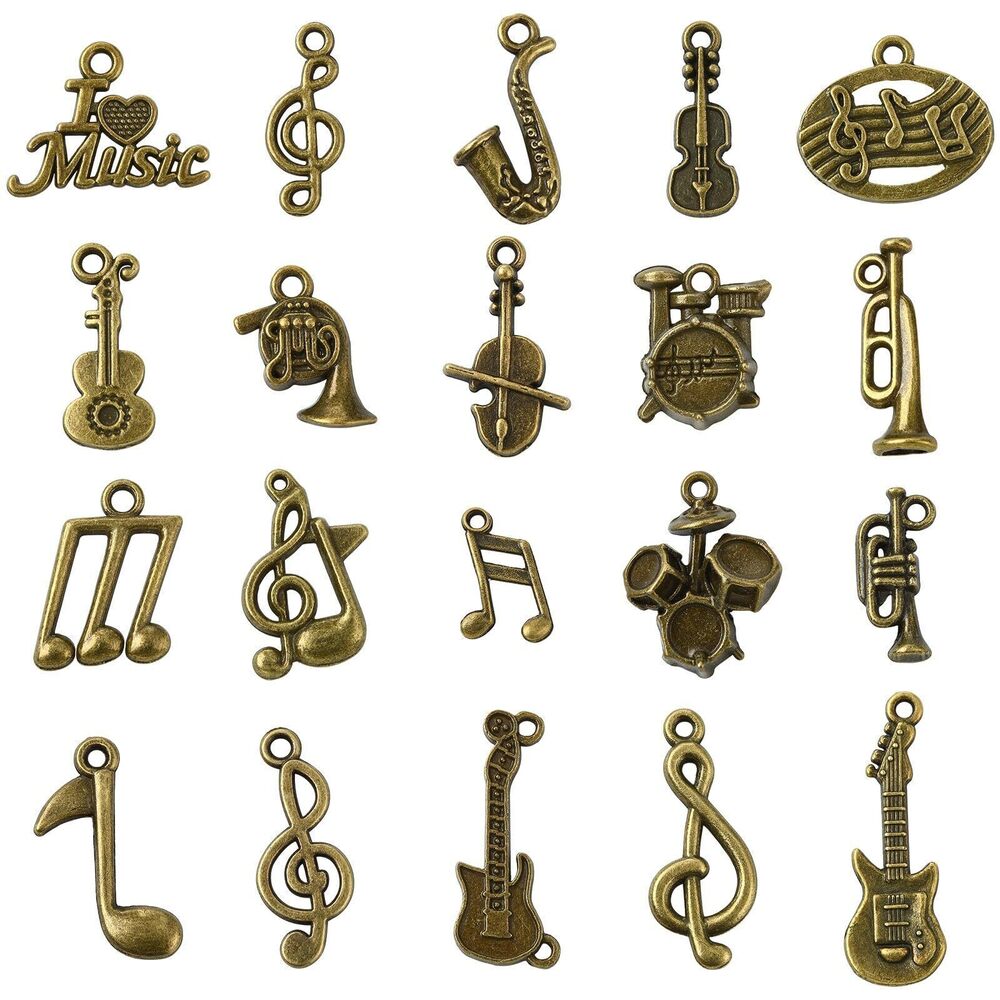 7646 100 pcs 20 Styles Craft Supplies Tibetan Music Notes Pendants Charms